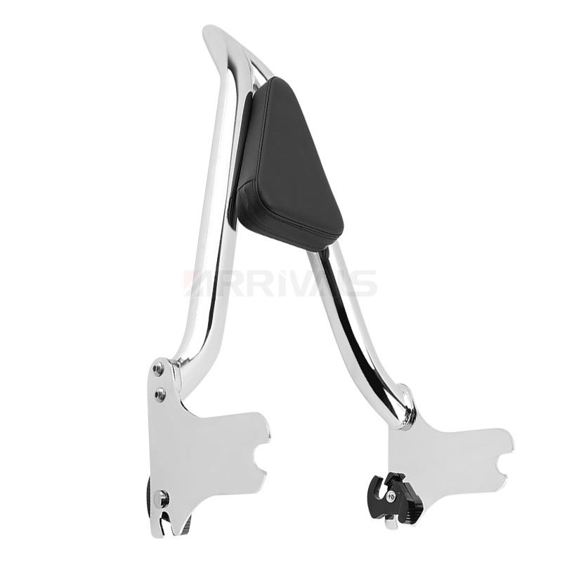 Motorcycle Rear Passenger Backrest Cushion Pad Chrome Detachable Sissy Bar For Harley Touring Street Glide Road King FLHT 97-08