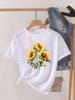 (Asian Size) Tee Top Women Clothing Casual Watercolor Flower Trend Short Sleeve T Shirt Fashion Print Lady Female Graphic T-shirts