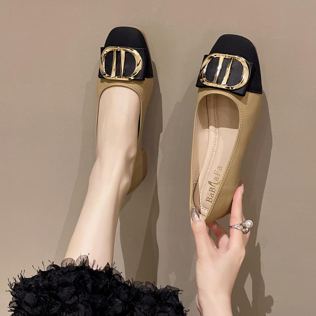 Одиночные туфли женские на низком каблуке, сочетающиеся по цвету, весенне-осенние новые туфли с открытым верхом, французским квадратным носком и низким каблуком, женские туфли, нежные туфли на четыре сезона