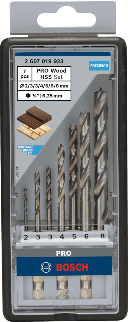 Набор сверл по дереву BOSCH шестигранный хвостовик 9 мм паз 2607019923 (7 шт., 6,35 мм, хвостовик)