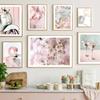 Pink Japan Spring Sakura Scape Flamingo Floats Canvas Painting Flower Posters And Prints Wall Art Pictures For Living Room Decor