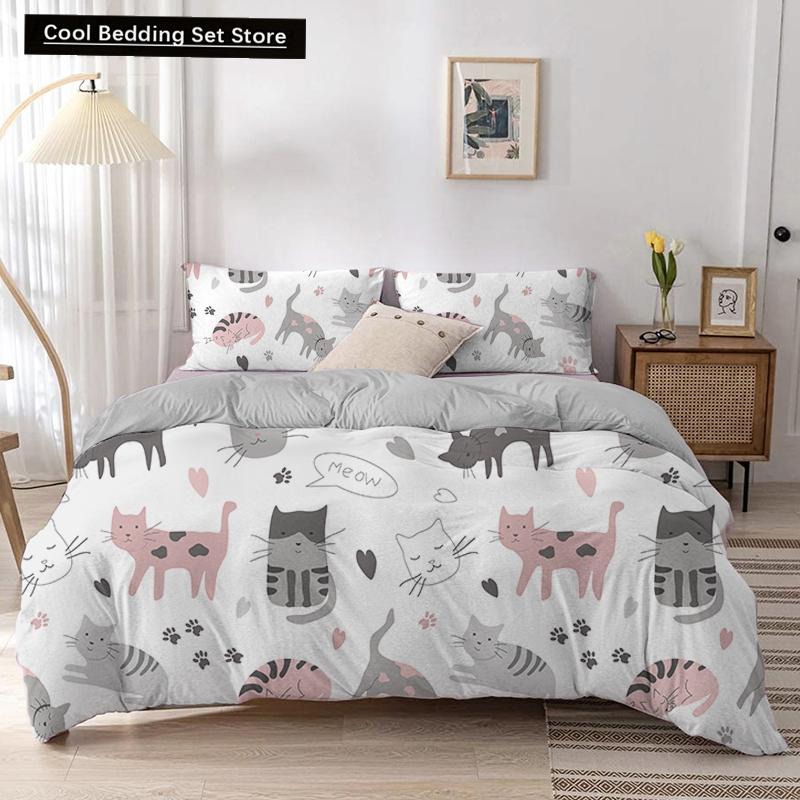 Пододеяльник с изображением животных Kitty King Queen, комплект постельного белья с изображением милого питомца, мультяшного кота, 2/3 шт., цветной полиэстеровый чехол для одеяла