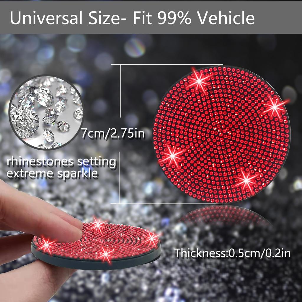 NBTEPEM 4 Pcs Bling Car Cup Holder Coasters 2.75 Inch Anti-Slip Shockproof Universal Fashion Car Coaster Insert Bling Crystal Rhinestone Auto Int