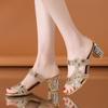 Женские сандалии, лето 2024, женские туфли со стразами на толстом высоком каблуке, повседневные тапочки с полыми носками, пляжная обувь, женские сандалии Sandalias De Mujer