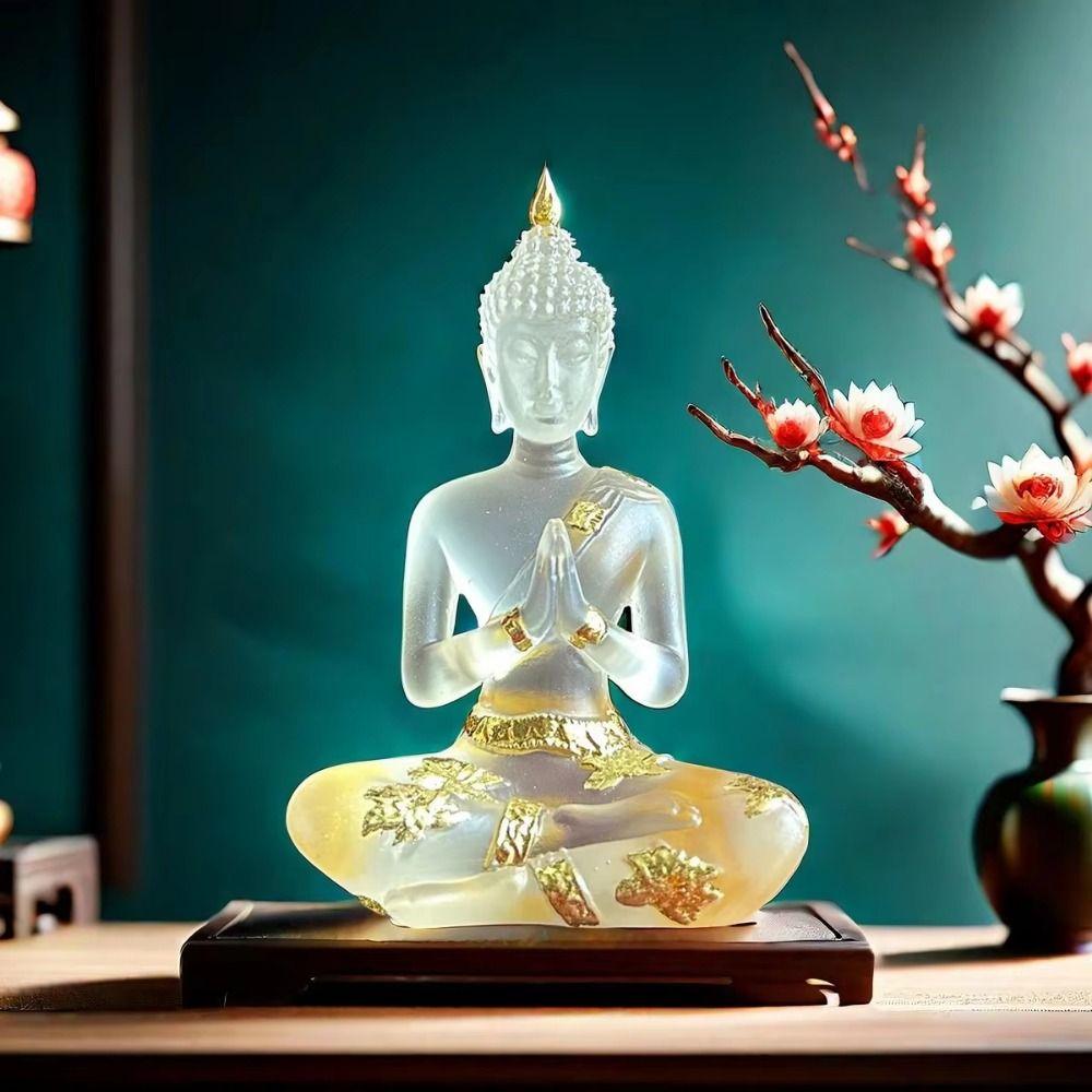Transparent Resin Buddha Figurines Imitation Mini Buddhism Ornament Sitting Buddha Statue  Desktop