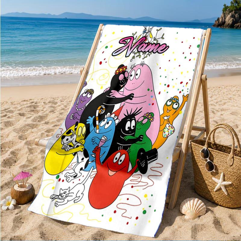 Custom Name Colorful Cartoon Barba-papa Heart In Space Adventure Microfiber Beach Towel, Lightweight for Summer Travel, Swimming Pool Fan Gift