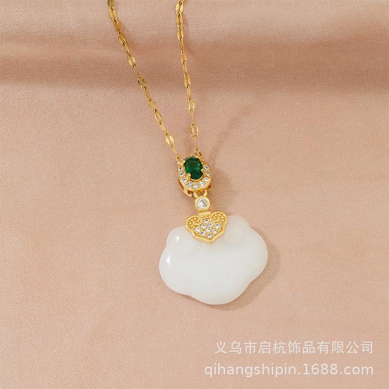 Нефритовое ожерелье женское Гочао придворный стиль универсальное нефрит Хэтянь Жуи замок безопасности кулон ювелирные изделия