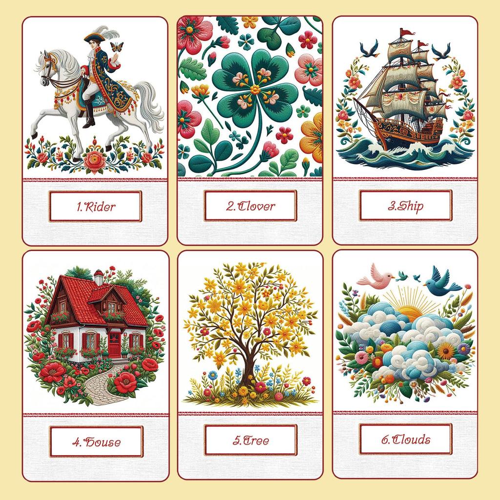 [Officially Imported, Limited Quantity] Embroidered Lenormand | Lenormand Cards, 36-Piece Set [Includes Drawstring Pouch] | 56 X 87mm Black Cardstock