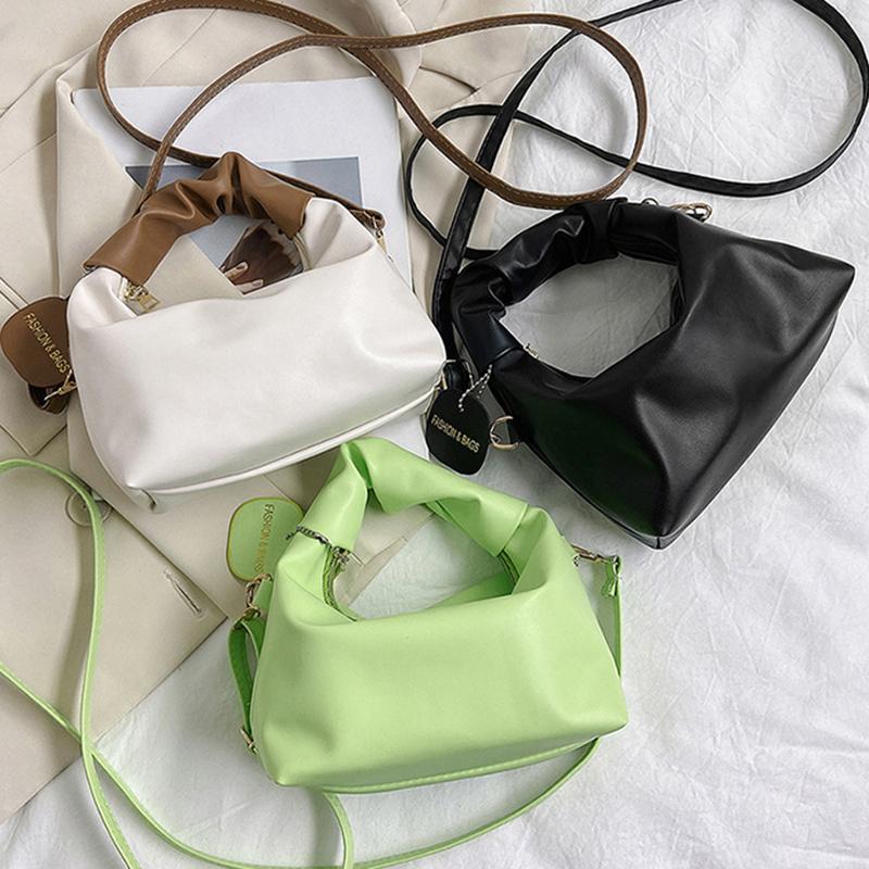 Trendy Casual Women's Handbag PU Wrinkled Bag Shoulder Bag Solid Color Female Hobos Messenger Bag For Outings Shopping