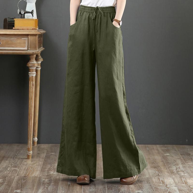 Summer Women's Wide-leg Pants Fall Retro Style Flared Skirt Fashion Commuter Solid Color Popular Color Orange Army Green