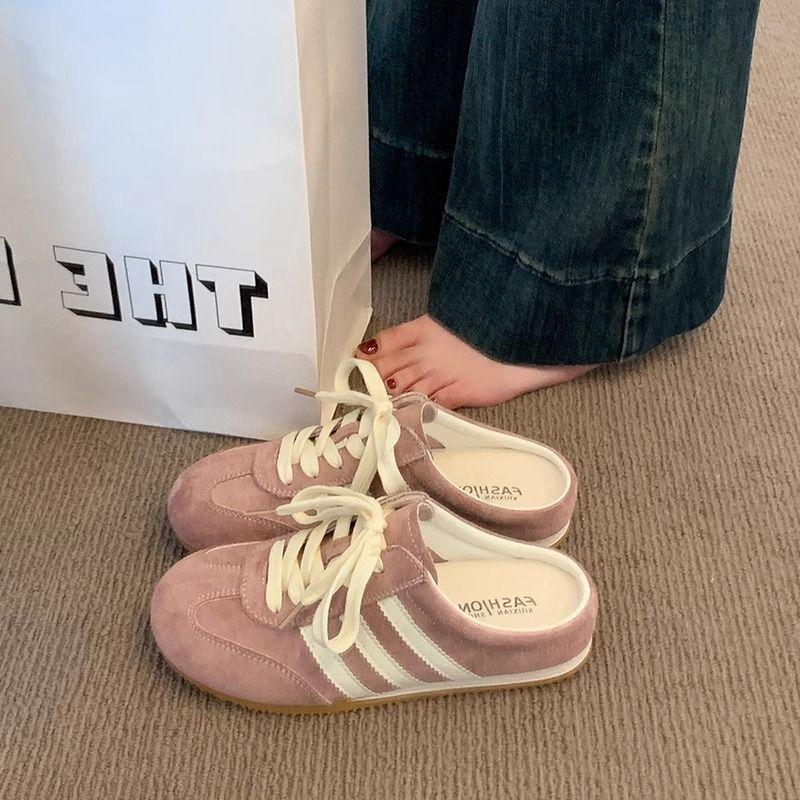 Baotou Half Slippers Women's Summer Outer Wear 2025 New Super Fire Heelless Flat-bottomed German Training Shoes Lazy One-pedal Women's Shoes