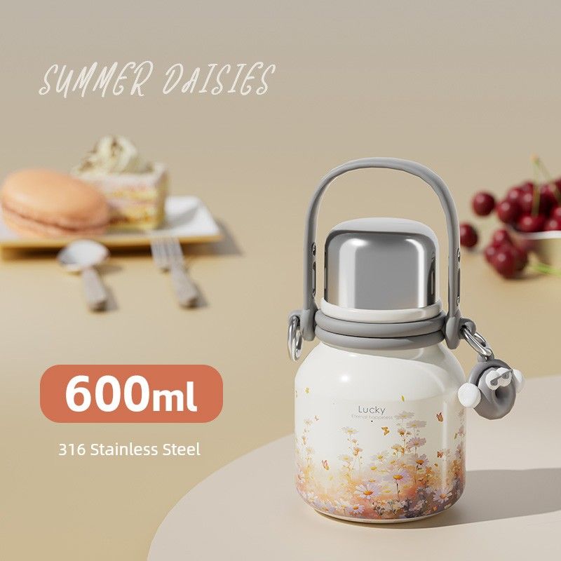 German Insulated Water Bottle, Large Capacity Thermos Cup, Stylish and High-End Design for Girls, Stainless Steel Tea Brewing Cup for Students