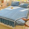 2024 New Milk Fleece Padded Cotton Class A Bed Skirt Mattress Hairball Thickened Mattress Protective Cover Solid Color