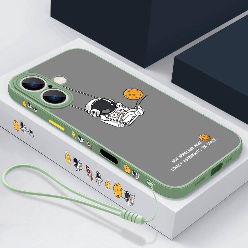 Матовый прозрачный чехол с рисунком лунного астронавта для iPhone 16 Pro Max 15 Plus 14 13 Pro 12 11 XR, защитный ремешок для объектива, противоударный, мягкий, тонкий чехол для телефона