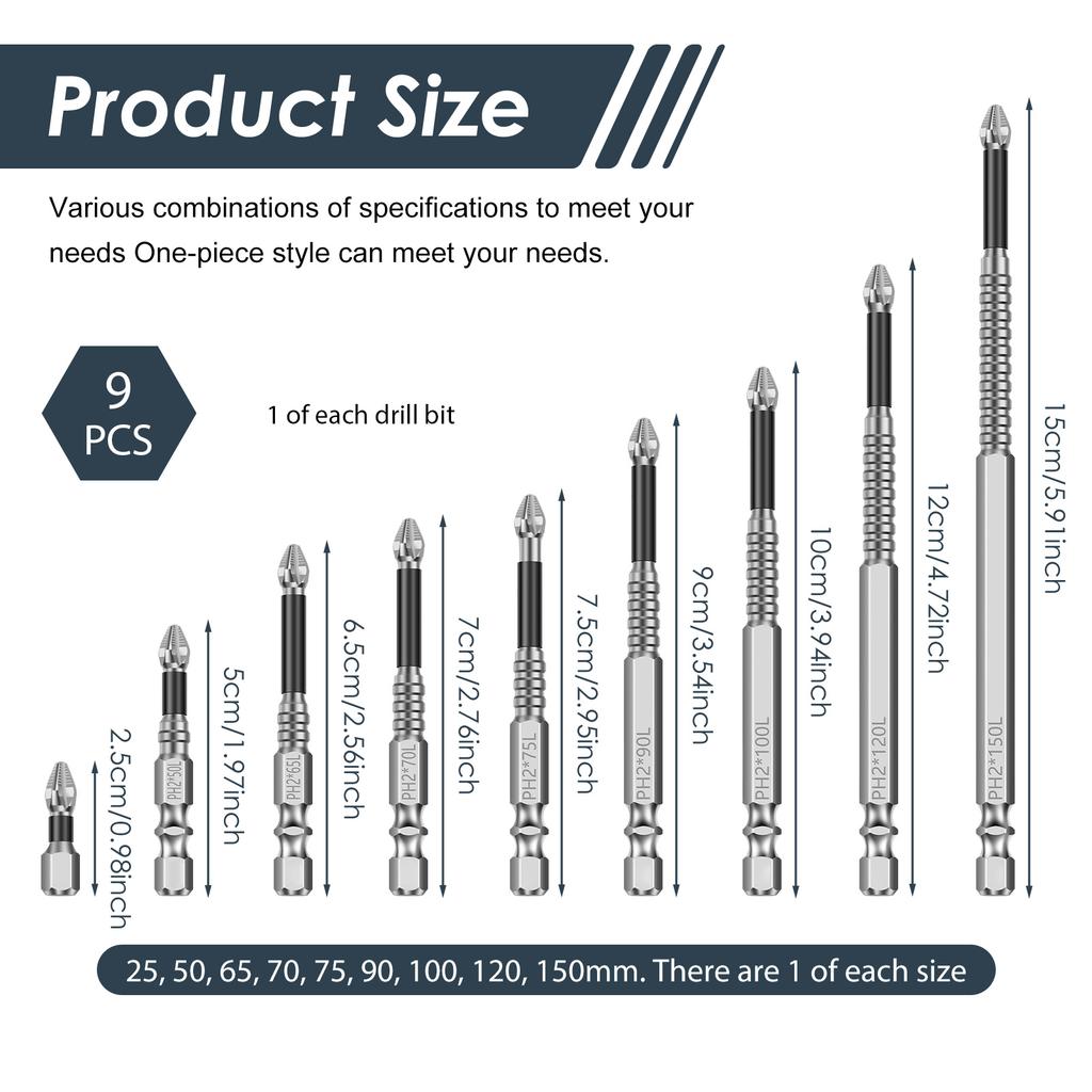9/18 Pcs Magnetic Screwdriver Bits Non-slip Shockproof Phillips Impact Bits Hex Shank Alloy Steel Bits Suitable for Power Tools