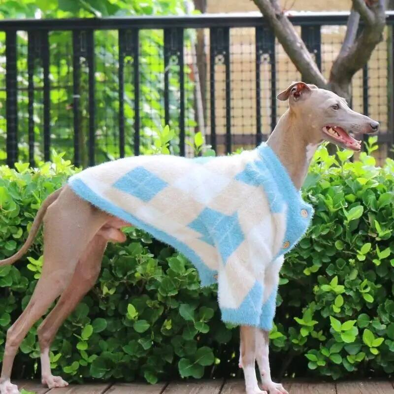 BXX Autumn Winter Warm Rhombus Plush Dog Cardigan Soft Fleece Open Front Pet Coat For Whippet Italian Greyhound