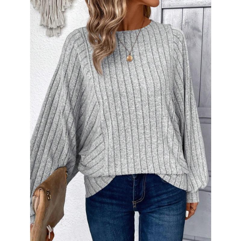 Осенне-зимняя женская свободная трикотажная одежда больших размеров в полоску с длинным рукавом