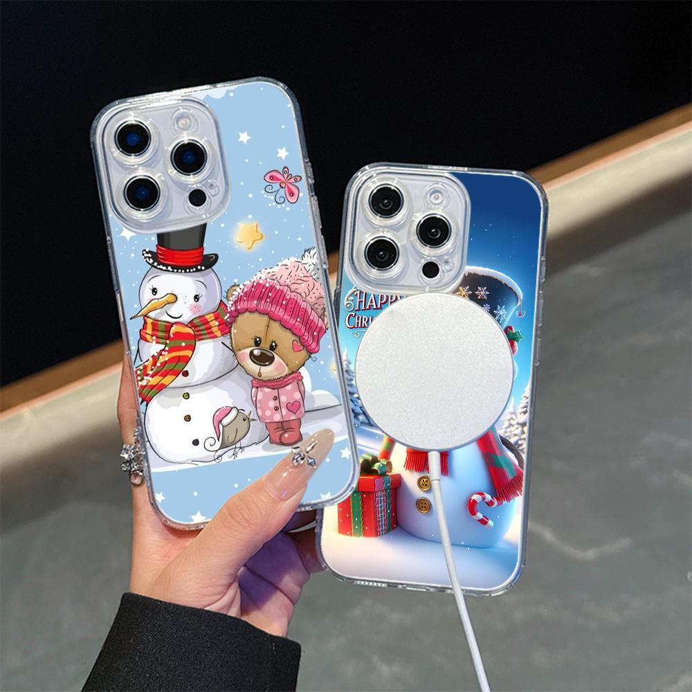 Ae107 Happy New Year Christmas Magsafe Прозрачные чехлы для Samsung S23 S24 Ultra S21 FE iPhone 16 13 Pro Max XR Магнитная беспроводная зарядка Задняя крышка