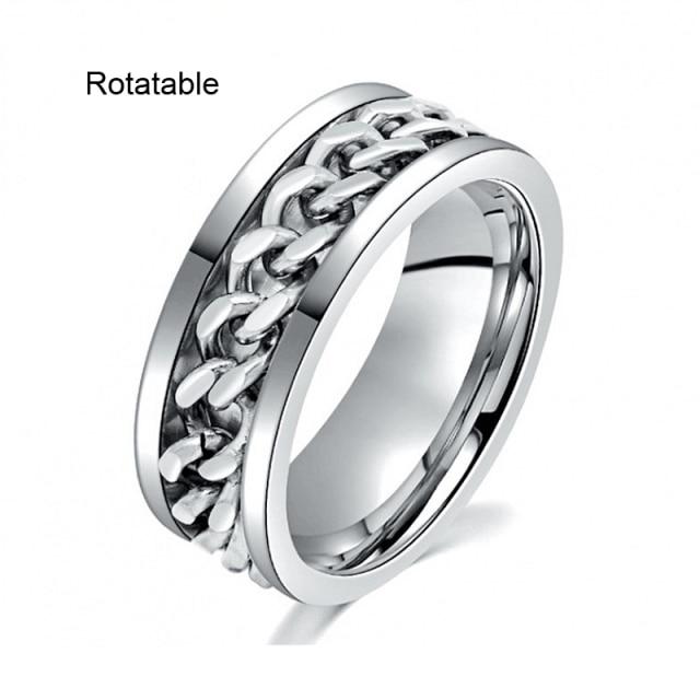 Spinning Spinner Ring For Men Women Anxiety Fidget Rings Stainless Steel Moon Star Roman Numerals Chain Rotating Ring