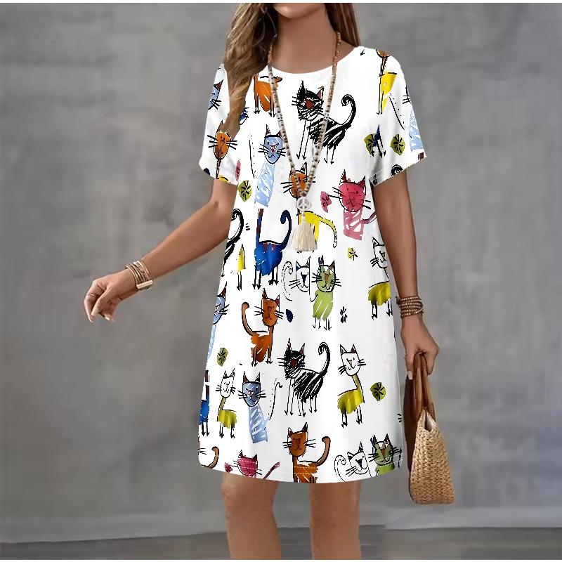 Personalized Printed Womens Dress Summer New 2025 Casual Mini Dress Female Streetwear Clothing Loose Short Sleeve A-Line Dress