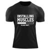 T Shirt for Men Oversized Men's T-shirt Summer Stylish Sweatshirt Installing Muscles Please Wait Print Style Short Sleeve Tees