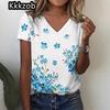 Простая графическая печать свободного покроя женская трендовая одежда новая женская футболка модная рубашка с коротким рукавом женская блузка с V-образным вырезом 2025