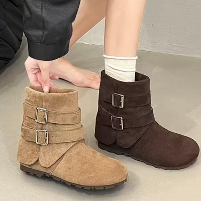 Женские ботильоны на плоской подошве Модные замшевые зимние ботинки Дизайнерские короткие ботинки Челси Тренд Ходьба Гладиатор Mujer Botas