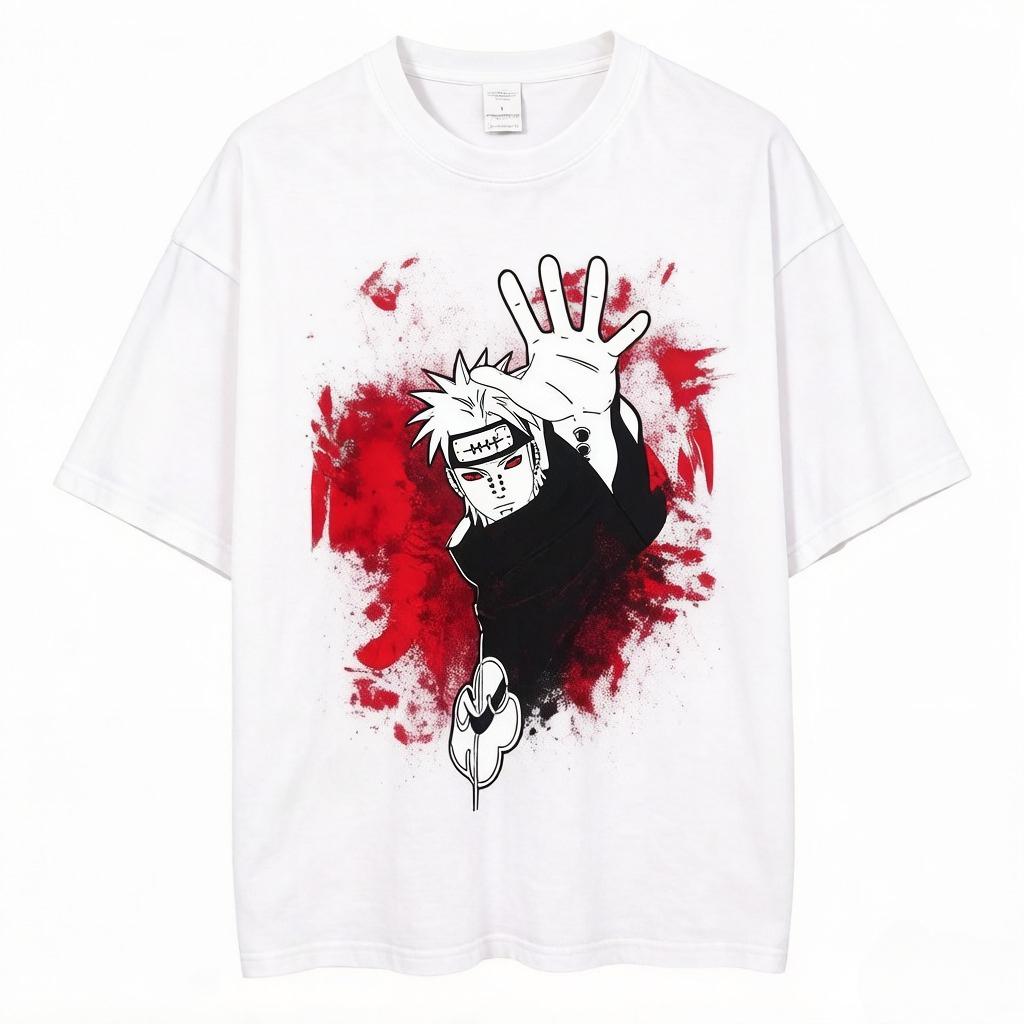Anime T-Shirt Manga Retro Washed Version Kakashi T-Shirt Pain T-Shirt Lee Tobi Top Men's