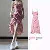 Summer 2024 Slim Waist French Floral Ruffle Dress
