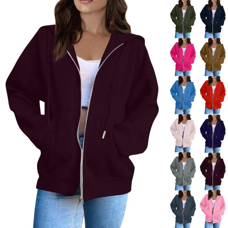 Women's Hoodies & Sweatshirts - Casual Long Sleeve Solid Color Hooded Sweatshirt Tops Women Fashion