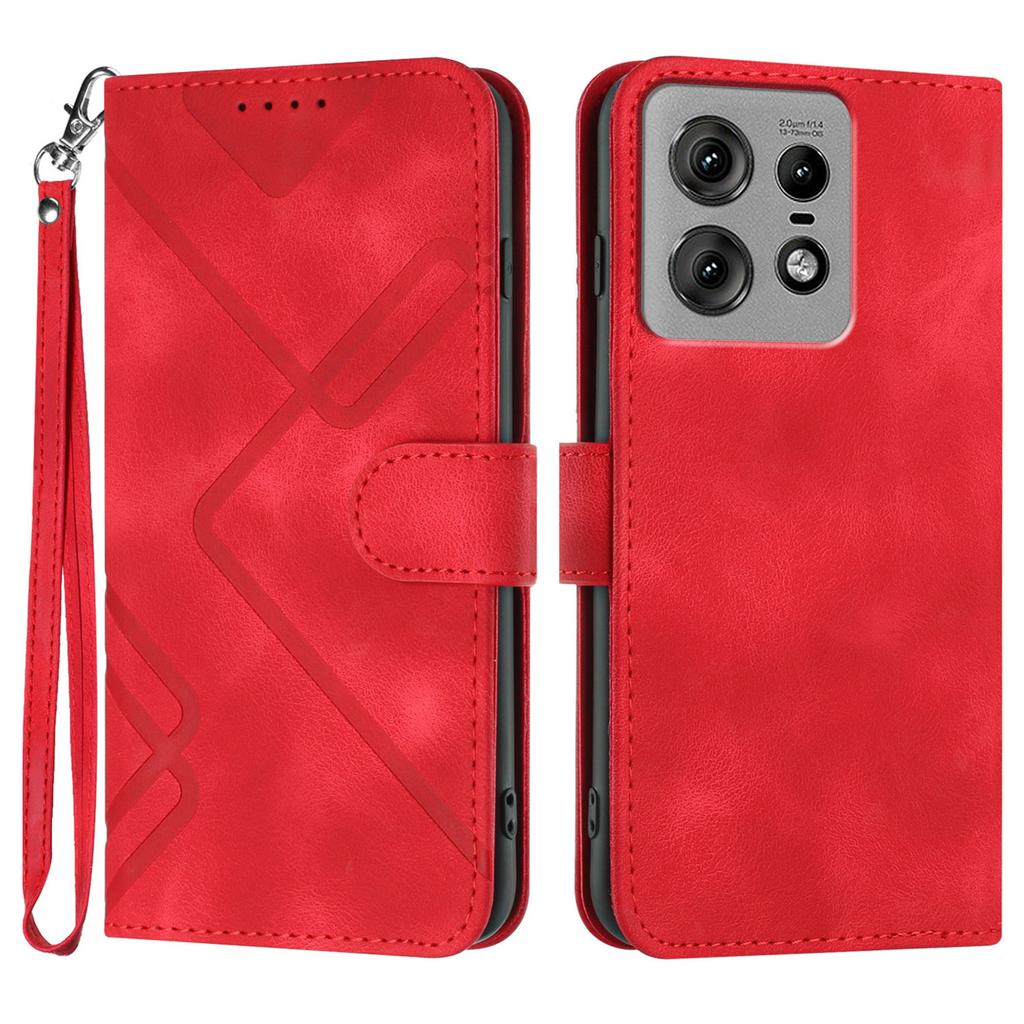 For Motorola Edge 50s Pro 5G Wallet Case Line Imprinted PU Leather Phone Cover with Strap