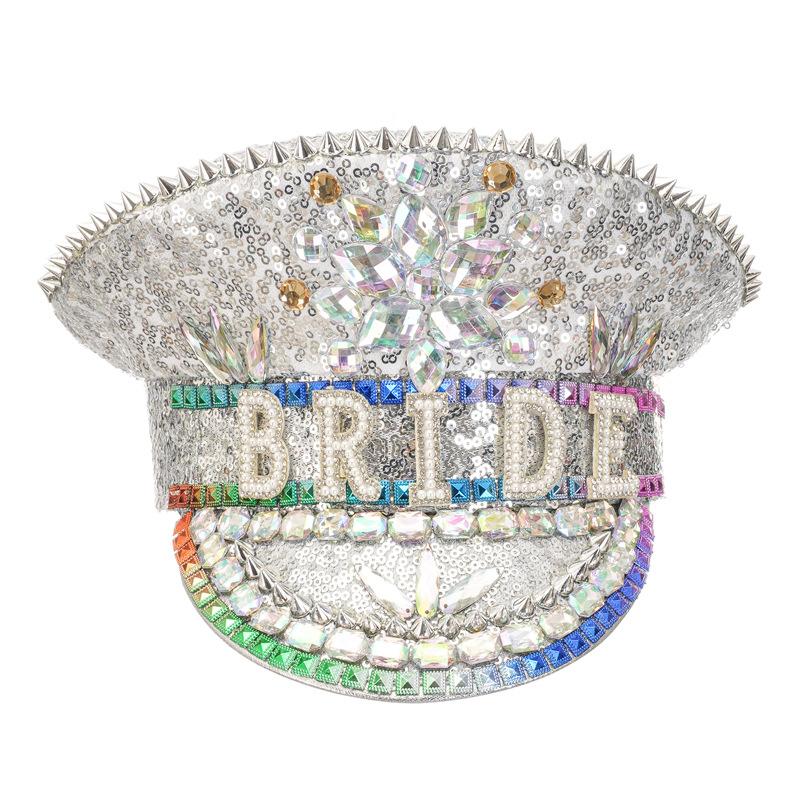 Rhinestones Bridal Hat Women White Sequins Hat for Bridal Shower Decor Captain Hats Party Supplies