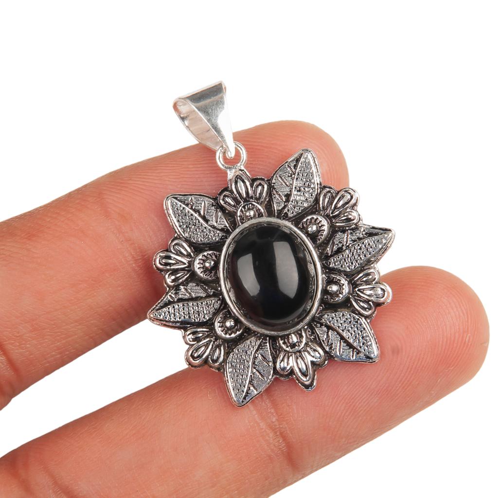 Black Tourmaline Gemstone 925 Sterling Silver Jewelry Handmade Pendant 1.45" CP-14-18