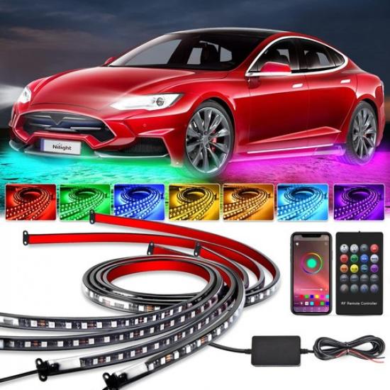 Multi-Color RGB LED Strip Under Car Tube Underglow Underbody Neon Light Kit APP