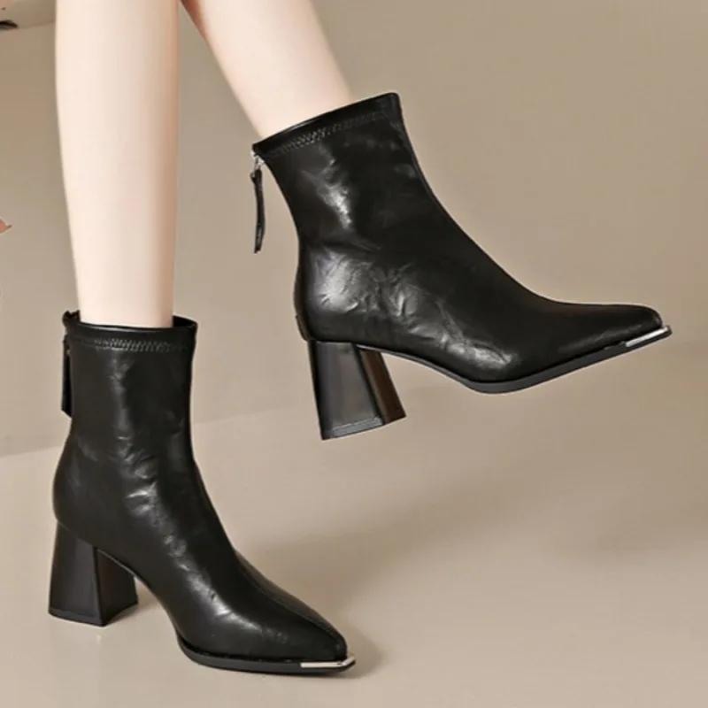 Сексуальные заостренные носки зимние ботильоны женские зимние удобные кожаные туфли женские 2025 тренд элегантные офисные туфли модные туфли Botas Mujer