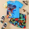 3D Imitation Glow-In-The-Dark Dinosaur Pattern Shorts T-shirt 2-Piece Children's Home Pajamas Set Summer Beach Leisure Suit
