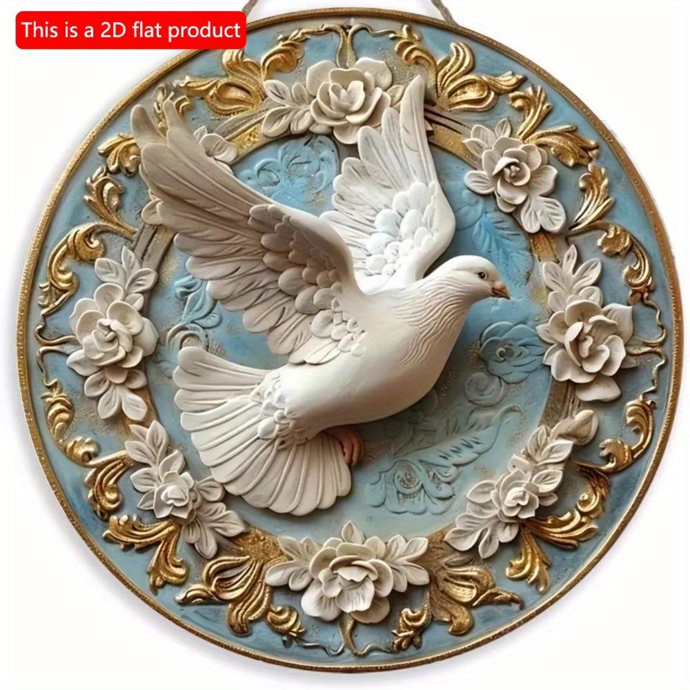 1pc 2d Flat Round Wooden Flat Sign - 20cm, Dove of Peace Theme, Suitable for Home, Office, Garage, Coffee Shop, Bar, Holiday Party Decoration, Gift