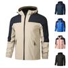 Men's Waterproof Windproof Outdoor Jacket | Colorblock Zip-Up Coat With Zipper Pockets For Hiking & Camping