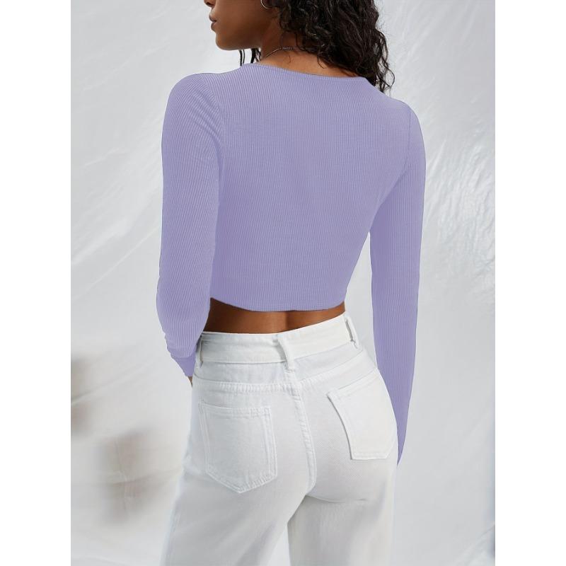 Весна и осень женский полый нерегулярный круглый вырез вязаный сексуальный модный топ с длинными рукавами