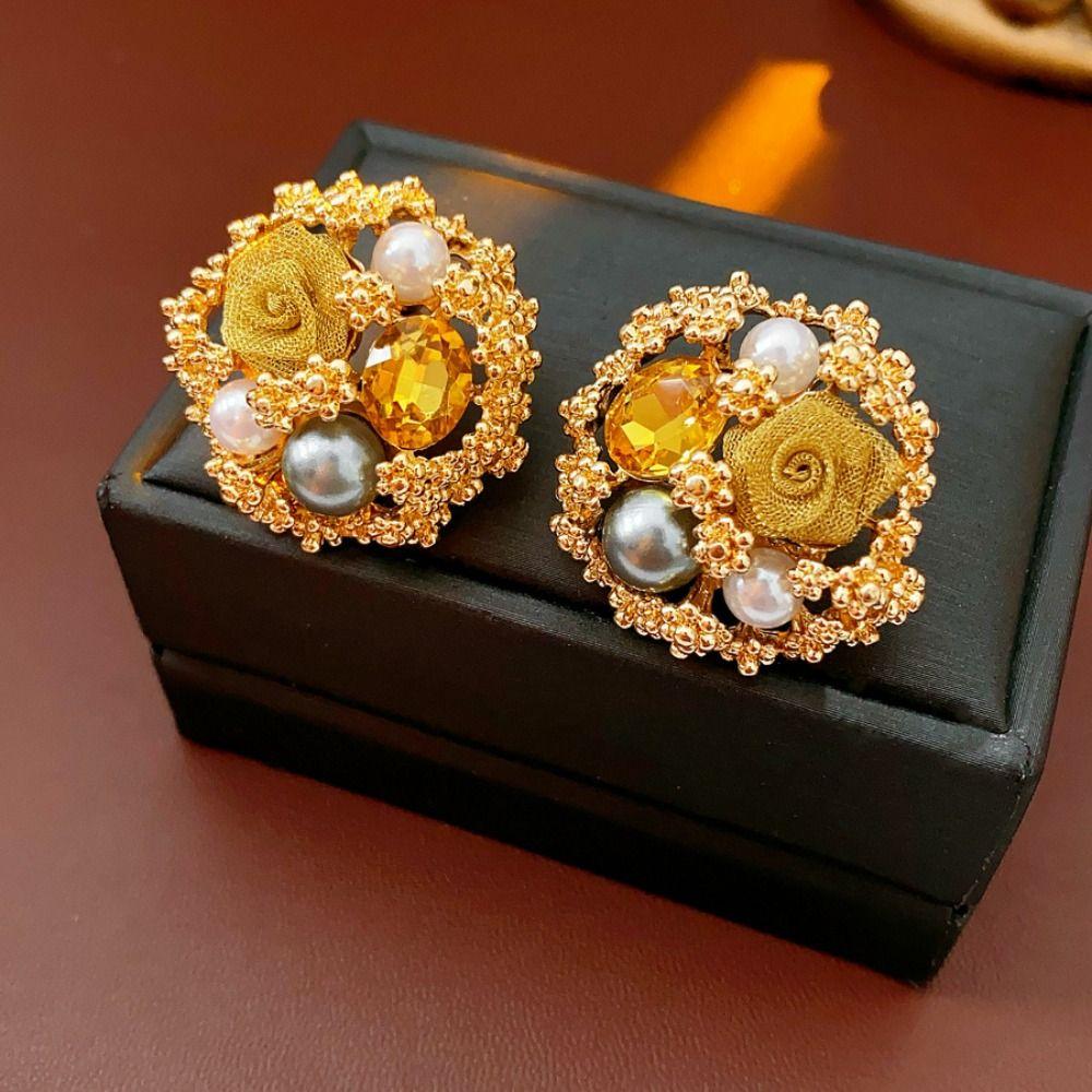 Rhinestone Vintage Pearl Earrings Vintage Flower Stud Earrings Elegant Garland Earrings Party