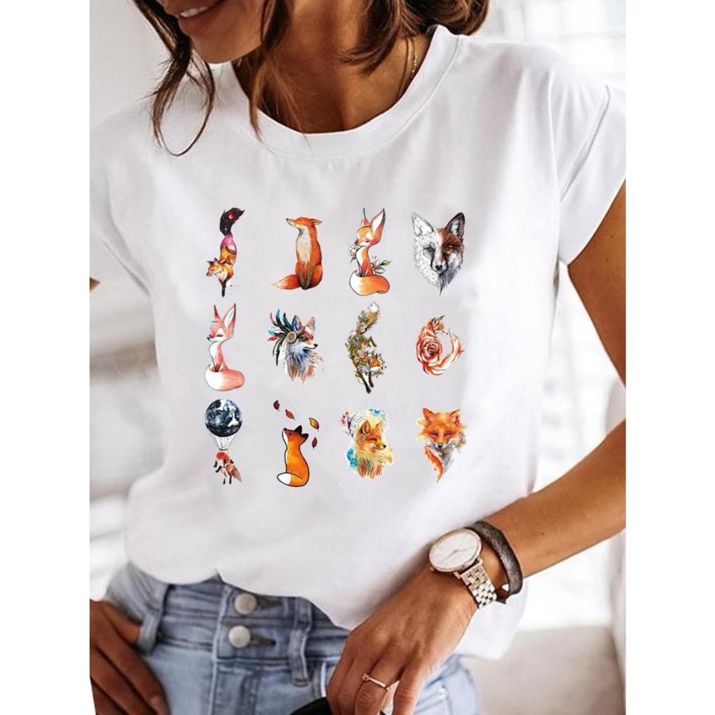 Women's Fashion Short-sleeved Casual T-shirt Clothes Summer  Clothing Ladies Print Graphic Tops