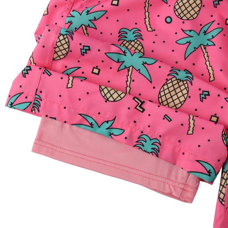 Men's Summer Double-layered Shorts Drawstring Swim Trunks Beach Printed Swim Pants with Pocket