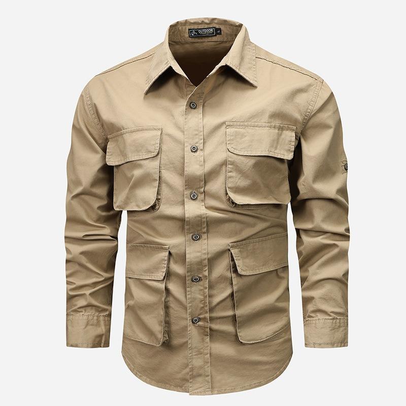 Vintage American Style Loose Fit Cotton Long Sleeve Work Shirt For Men