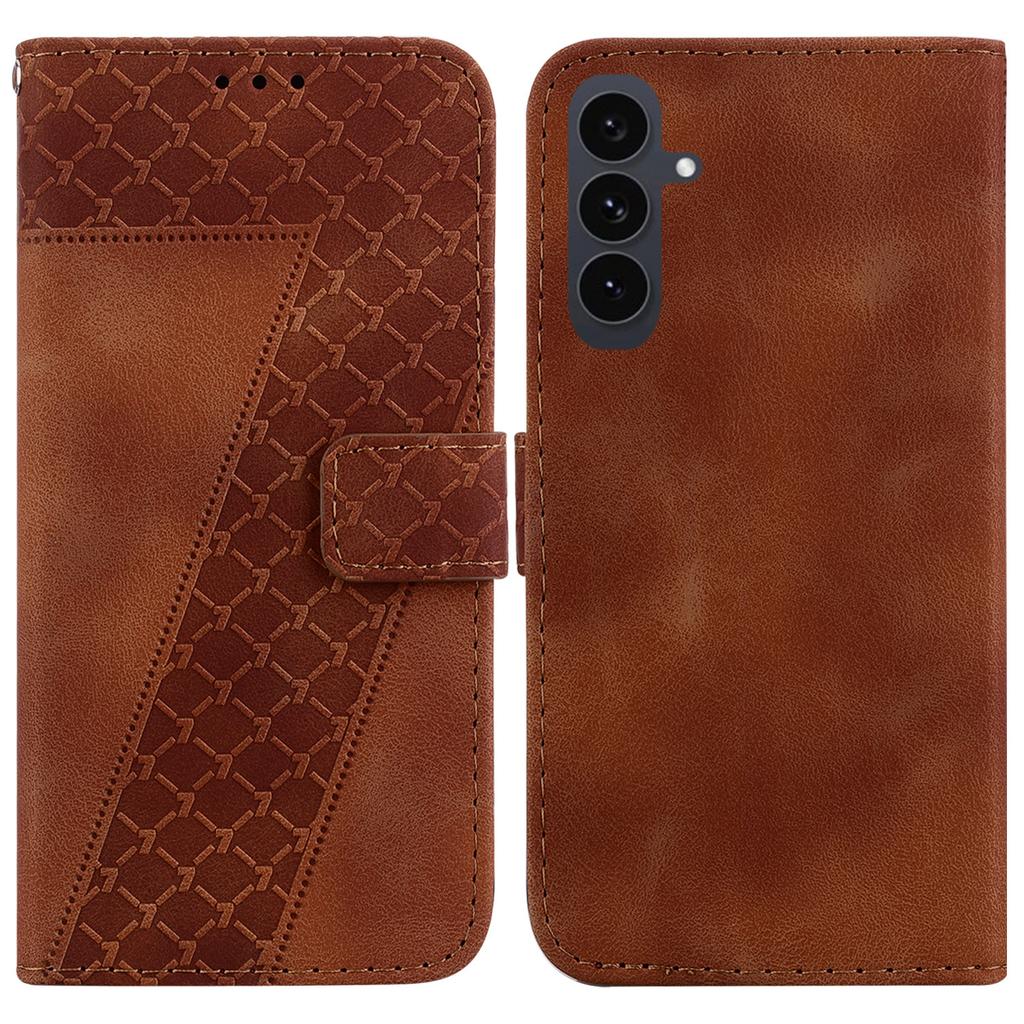 For Samsung Galaxy S25 FE Stand Case 7-Shaped Pattern Imprint Leather Phone Cover with Strap