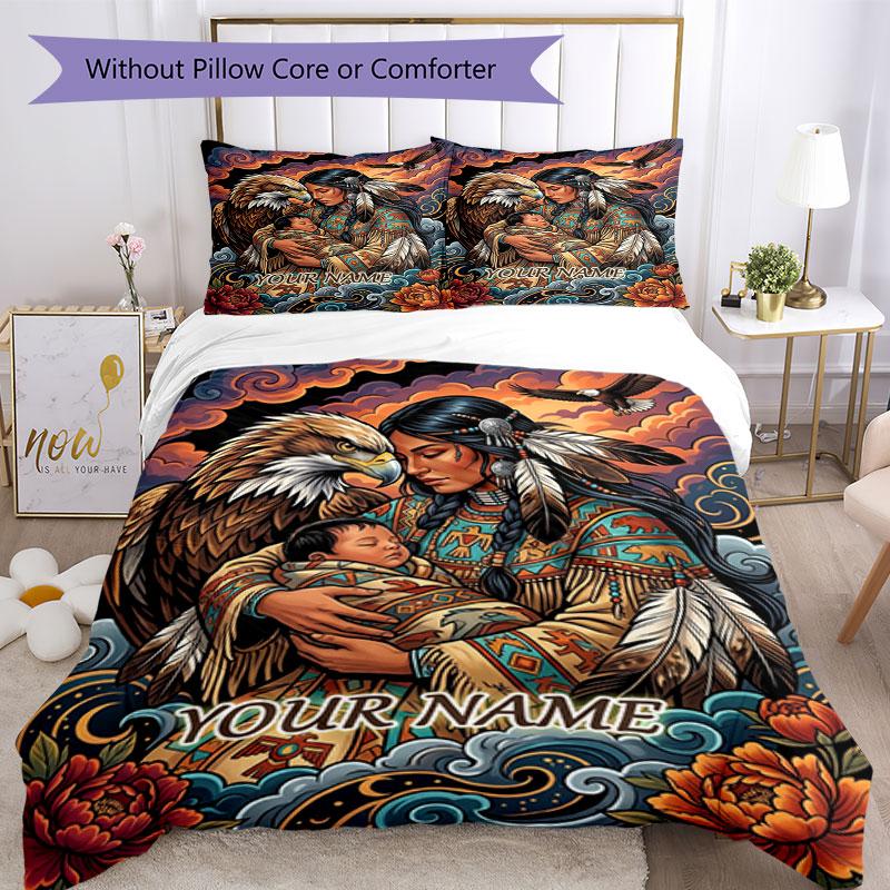 3PC Custom Name Eagle Spirit Maternity Bedding Set Duvet Cover Closure Includes 1 Duvet Cover & 2 Pillowcases for Bedroom