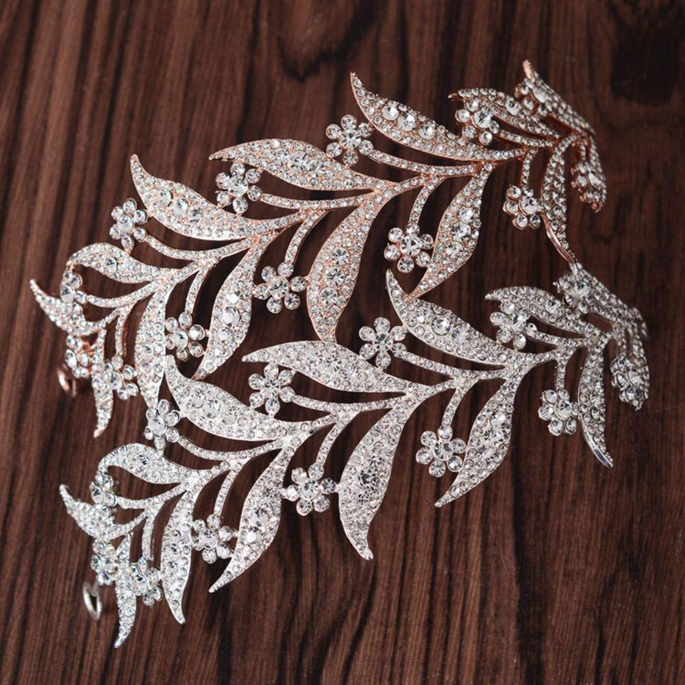 Ручная работа Хрустальные листья Повязка на голову Свадебная Барочная Тиара Украшение для волос Свадебная корона