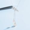 S999 Pure Silver Pearl Necklace Female Bow Tassel Pendant Fashion Simple Clavicle Chain