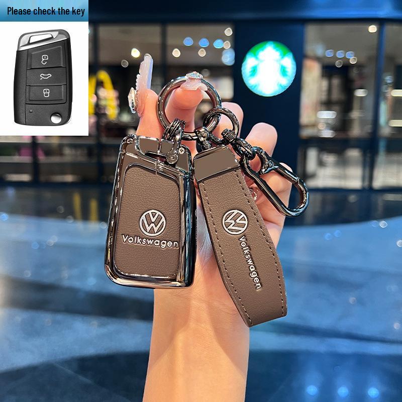 Чехол для ключей Volkswagen для Teramont, ID3, Tayron, ID4, Golf 8, Lamando - Металлическая и кожаная оболочка.