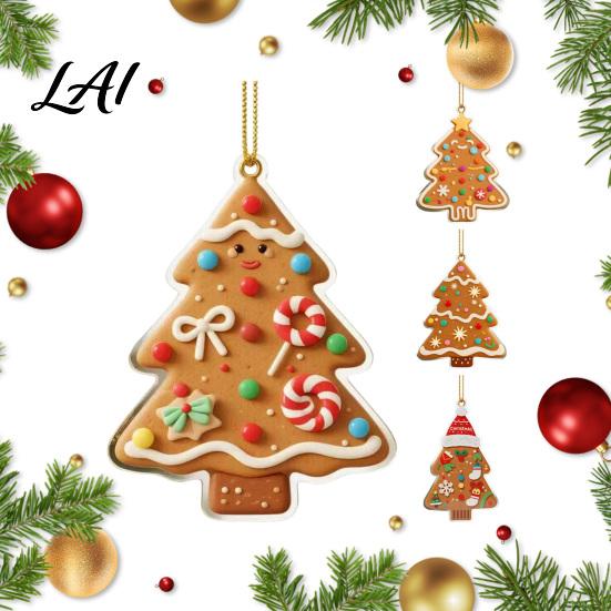 Charming Holiday Interior Decoration Gingerbread Christmas Tree Pendant Double-sided Acrylic Hanging Ornament for Decorative Party Favors Home Decor
