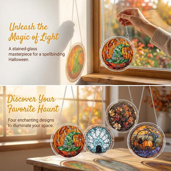 yangyizhi Halloween Acrylic Puzzle Suncatcher Window Hanging,7.87 Inch Sun Catcher Decoration Ornament, Ideal for Gifting and Home Decor